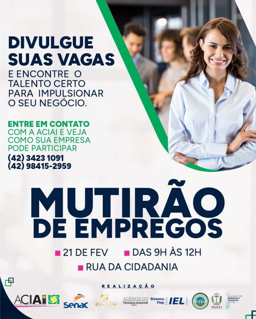 Mutirão de empregos acontece nesta sexta-feira, das 9 às 12h, na rua da Cidadania, em Irati. Foto: Divulgação