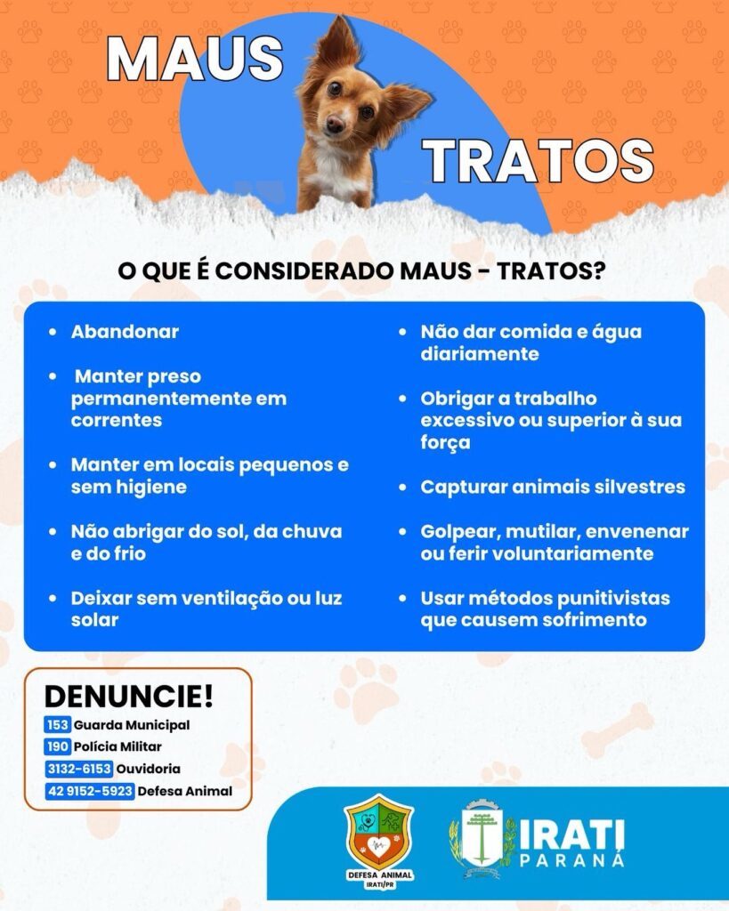 Prefeitura de Irati lançou campanha para que a população denuncie casos de maus tratos a animais