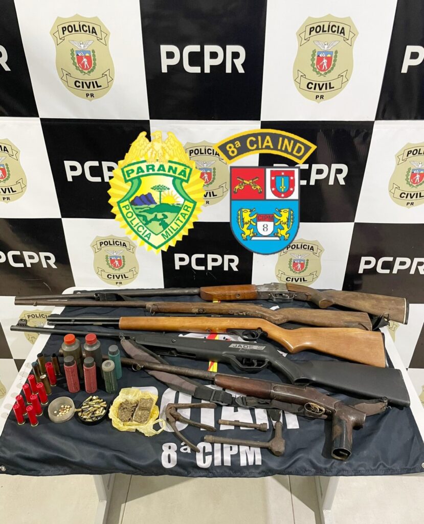 Policiais apreenderam armas, munições e drogas no interior de Ivaí
