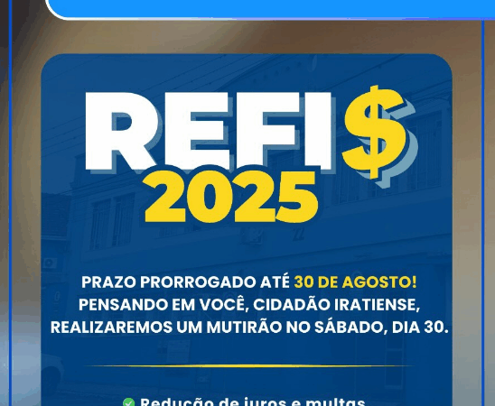 Prefeitura de Irati realizará mutirão para adesão ao Refis neste sábado, das 8 às 17h